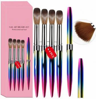 Acrylic Nail Brush Custom Logo Private Label 4pcs/set Nail Art Brushes Metal Handle Acrylic Nail Brush
