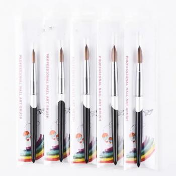 New Custom Logo 100% Kolinsky Hair Bristles Crimped Shaped Acrylic Nail Brushes Nail Art Manicure Tool Size 8 10 12 14 16
