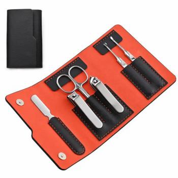 New Professional 6 Pieces Manicure Set Stainless Steel Portable Grooming Kit Nail Clipper Kit with Leather Travel Case