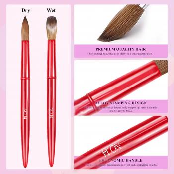 Ganxian Custom Logo Real Kolinsky Hair Red Metal Handle Round Head Acrylic Nail Brush for Acrylic Nails Art