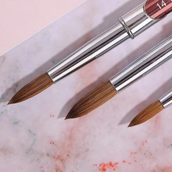2024 Custom Logo 100% Pure Kolinsky Acrylic Nail Brush 8 10 12 14 16 Round Head Crimped Nail Art Brush Manicure Tool