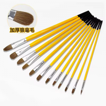 Wolf Hair Gouache Brushes Full Set Wholesale Long Yellow Rod Watercolor Acrylic Gouache Painting Brushes For Beginners