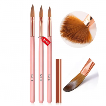 Hot selling nail brush set in stock 3 pieces in pink box wooden stem crystal liner nail tools