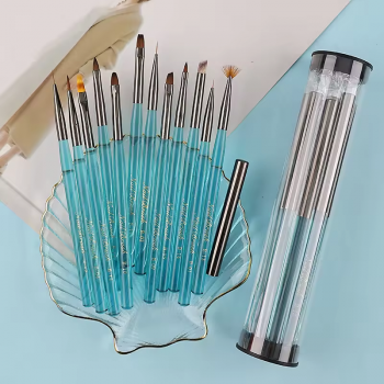 Custom Logo Gel Nail Art Brushes liner 7mm-20mm Supplies Manufacturer flat fan Acrylic resin brush handle ombre brush
