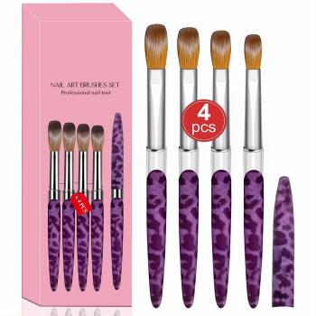 Acrylic Nail Brush Custom Logo Private Label 4pcs/set Nail Art Brushes Metal Handle Acrylic Nail Brush