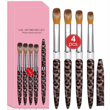 Acrylic Nail Brush Custom Logo Private Label 4pcs/set Nail Art Brushes Metal Handle Acrylic Nail Brush
